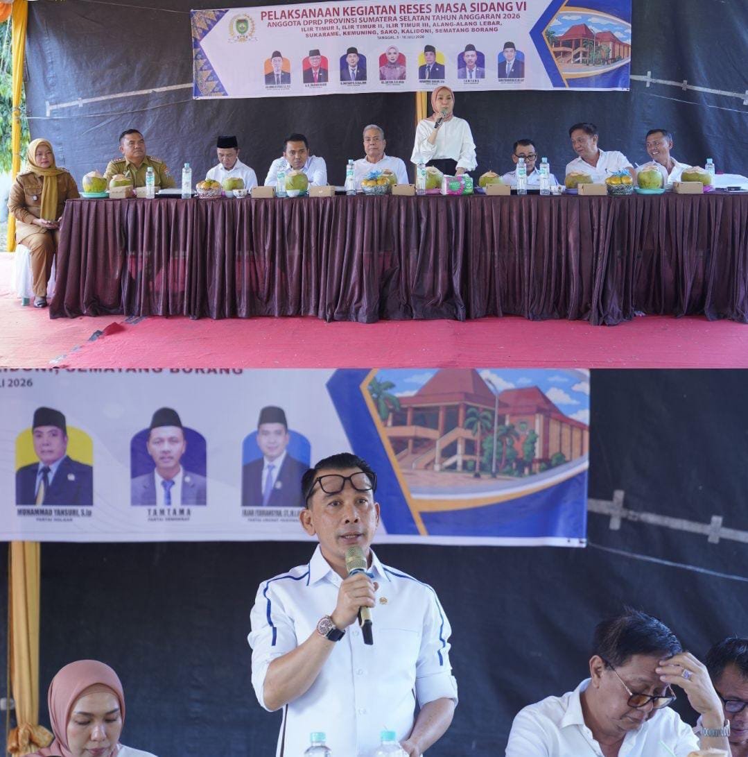 Wakil Ketua DPRD Sumsel H. Nopianto, S.Sos, M.M, Pimpin Reses Masa Sidang VI Anggota DPRD Provinsi Sumatera Selatan Tahun Anggaran 2026 Daerah Pemilihan (Dapil) II di halaman SD Negeri 159 Kelurahan Pahlawan, Kecamatan Kemuning, Kota Palembang. 
