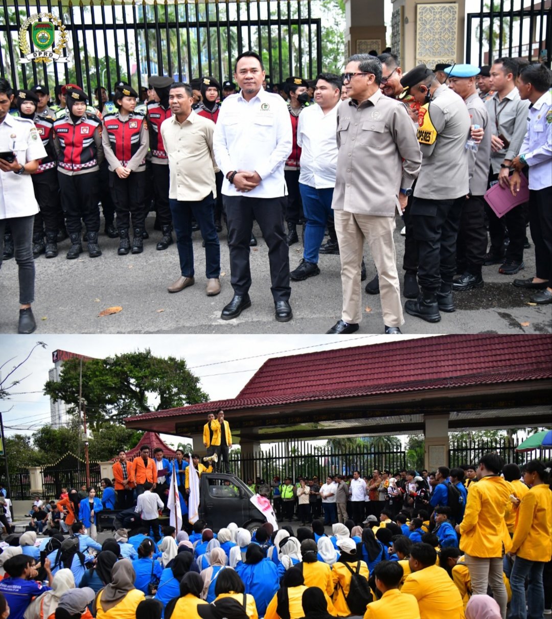 Ketua DPRD Sumsel temui langsung aksi damai yang di digelar Aliansi BEM Sumsel. 